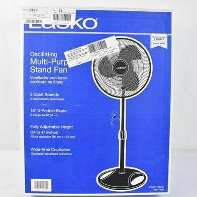 Lasko Oscillating Multi-Purpose Stand Fan, Black - New