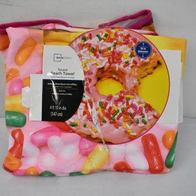 Round Beach Towel, Donut 4 Feet 10 Inch Diameter - New, Open Package