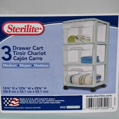 Sterilite 3 Drawer Cart, Clear & Mint, Includes Casters - New