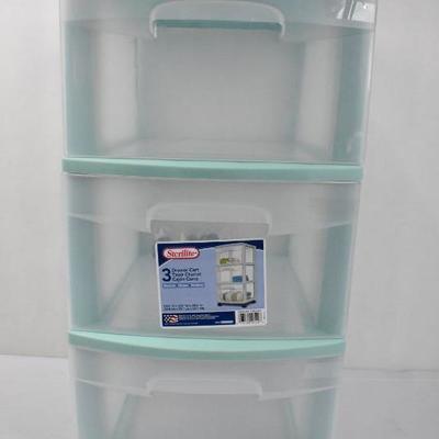 Sterilite 3 Drawer Cart, Clear & Mint, Includes Casters - New