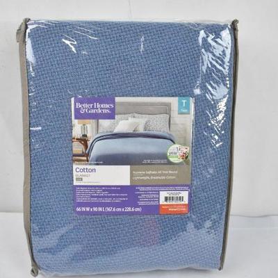 Better Homes and Gardens Cotton Blanket, Twin Size, Blue - New