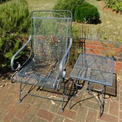 Lot#1- Wrougt Iron Decorative Patio Chair with Side Table