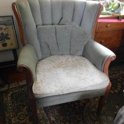 Vintage Walnut Frame Upholstered Tufted Back Chair