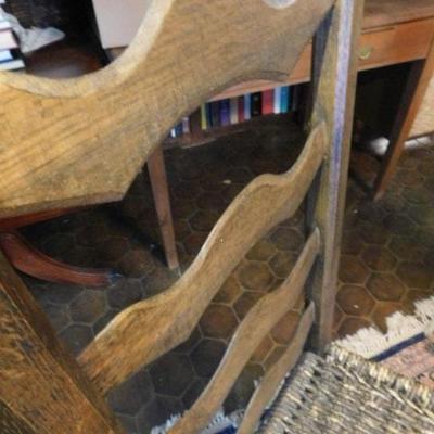 Western NC Folk Art Ladder Back Raw Wood Rope Weave Seat 