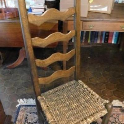 Western NC Folk Art Ladder Back Raw Wood Rope Weave Seat 