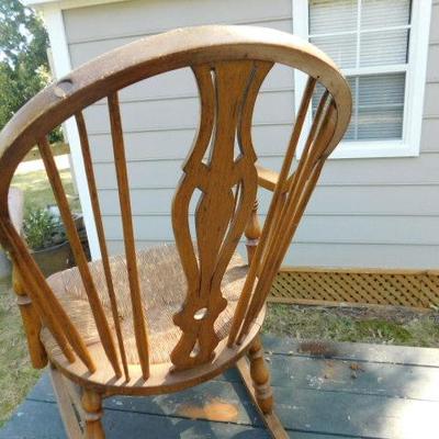 Antique Maple Wood Rocker with Rush Seat