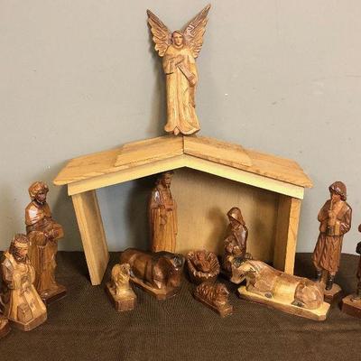Lot #242 Hand Carved Nativity Scene 