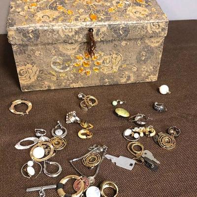 Lot #246 Cloth Covered Jewelry Box with Earing 