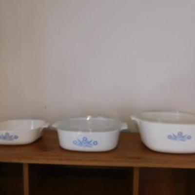 Set of Three Corning Ware Blue Corn Flower Baking Dishes