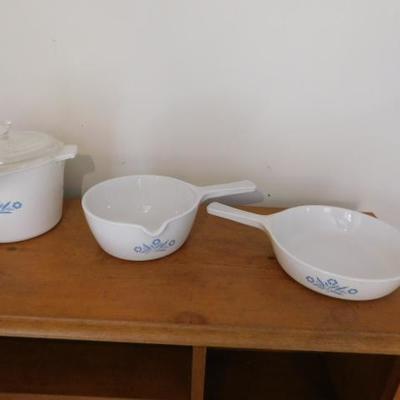 Set of Various Size Corning Ware Blue Corn Flower Baking Dishes as Shown