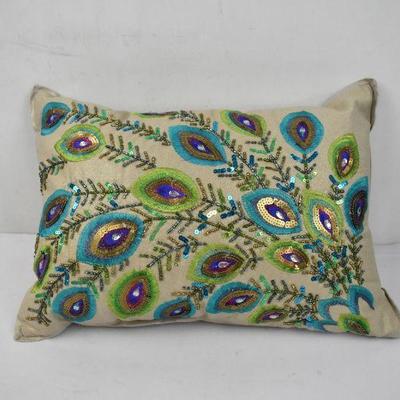 Beaded/Sequin Peacock Design Pillow 14