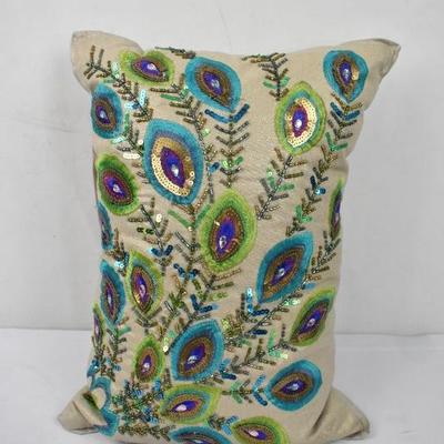 Beaded/Sequin Peacock Design Pillow 14
