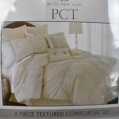 King Size Comforter Set, Ella Sand Tan, 8 Piece Textured Pinch Pleat Set