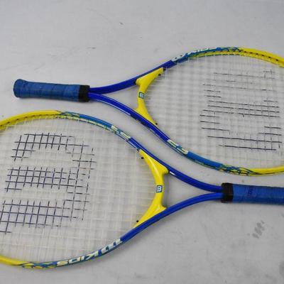 2 Wilson Tennis Raquets, Titanium, Blue & Yellow, 3 5/8
