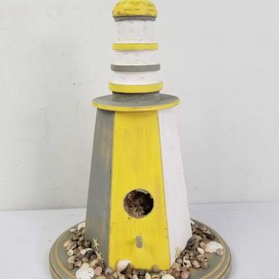 Decorative Bird Lighthouse, Yellow/White/Gray