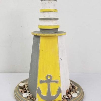 Decorative Bird Lighthouse, Yellow/White/Gray