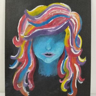 Original Painting: Blue Face, Rainbow Hair, 16