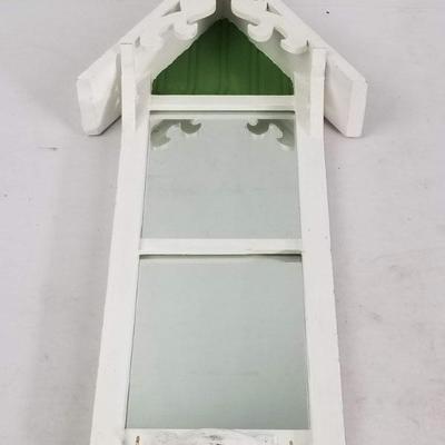 Mirror Wall Decor with Brass Hooks, White/Green, 17