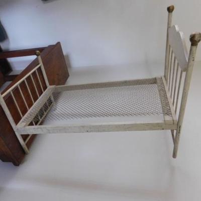 Antique Large Doll Victorian Bed with Fold Out Foot and Head Board 30