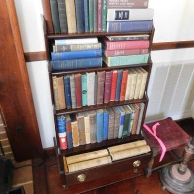 Antique Mahogany Stairstep Wood 4 Shelf Book Stand with Drawer 43