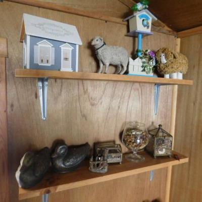 Wall Shelf #1:  Selection of Garden and Country Themed Collectibles and Decor