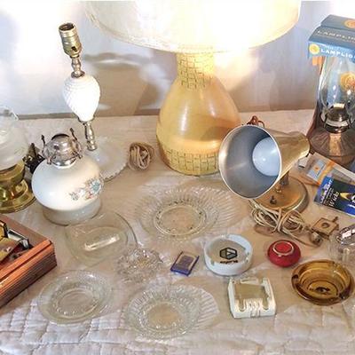 11 - Small gold toned lamp plus additional items