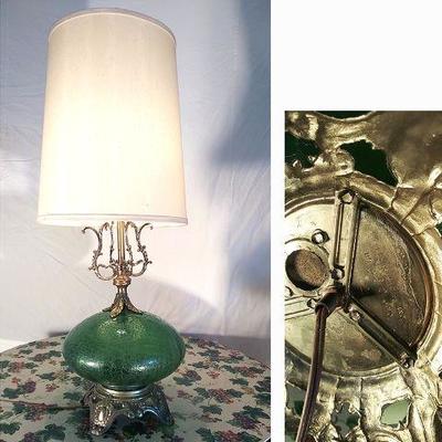 42 - Green glass table lamp,