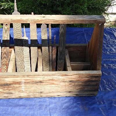 109 - Old Wood toolbox and rasps