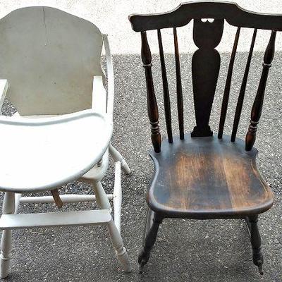 194 - Wooden low rocking chair natural, Wooden highchair painted white