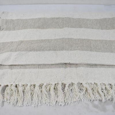 Gray/Off White Cabana Stripe Throw, 100% Cotton 50