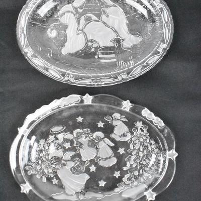 Small Platter Plates: Etched/Cut Glass Holiday Christmas: Nativity, Angels/Trees