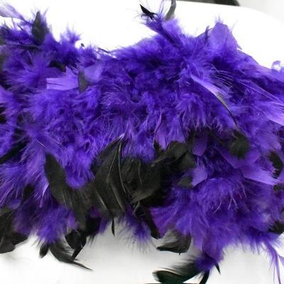 Black Long Sleeve Leotard, Adult XL with Purple/Black Feather Boa, & Floral Lei