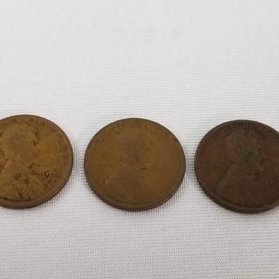 3 Wheat Back Pennies: 1910's; 1912, 1919, 1919