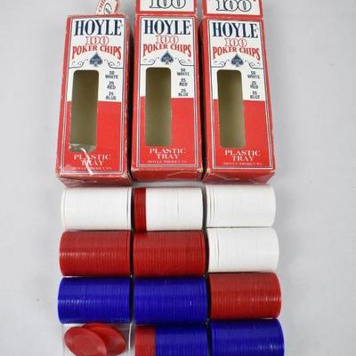 3 Packages of Hoyle 100 Plastic Poker Chips - Some Missing, Qty 278