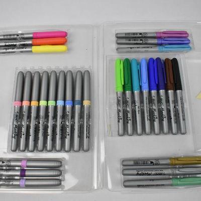 28 Bic Markers, Permanent.,11 Ultra Fine Point & 17 Fine Point - Works