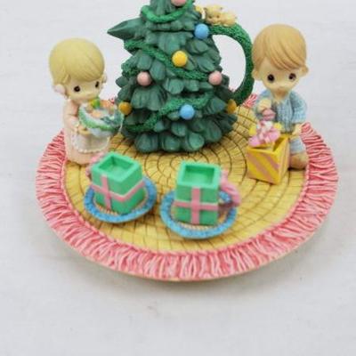 Mini Precious Moments Tea Set, Boy/Girl/Tree, Christmas, 1998, With Box