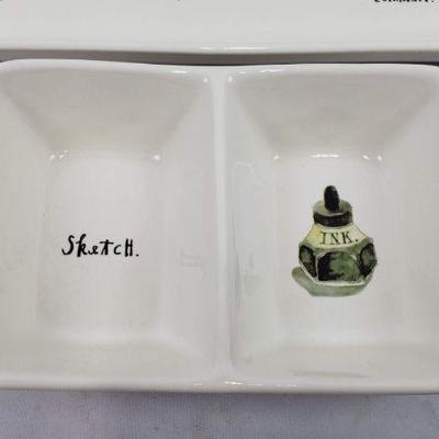 Rae Dunn Ceramic Tray and Holder with Sayings, Keep/Hold/Contain, Sketch/Ink