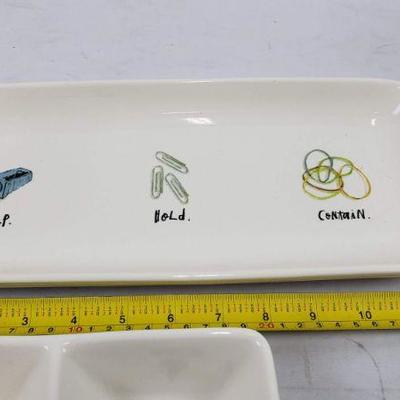 Rae Dunn Ceramic Tray and Holder with Sayings, Keep/Hold/Contain, Sketch/Ink