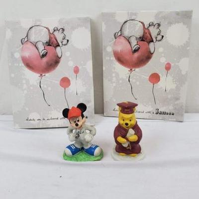 Disney Lot, Winnie the Pooh & Mickey Mouse Statues & Pictures