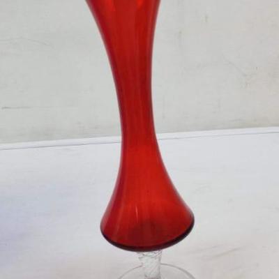 3 Vases & Wheaton Jar w/ Holder, Blue Vase, Red Small Vase & Floral Vintage Vase
