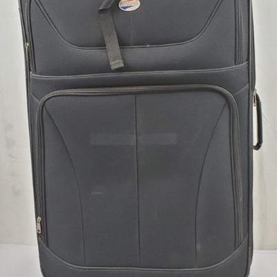 2 Pc American Tourister Suitcases, Soft Side Black Rolling Suitcase & Travel Bag