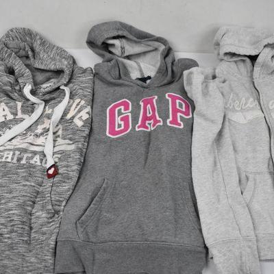 3 Gray Sweatshirt Hoodies: Reflex Size S, GAP Size S, Abercrombie Kids Size XL