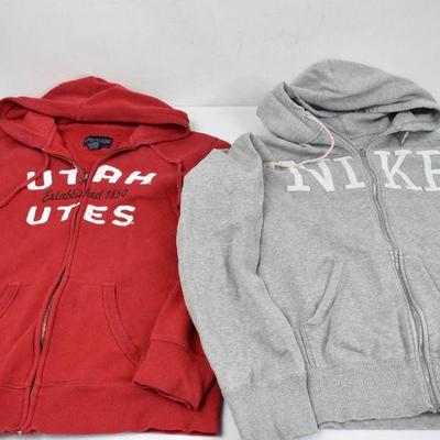 2 Men's Zip Up Hoodies, Red U of U & Gray Nike, Both Size XXL