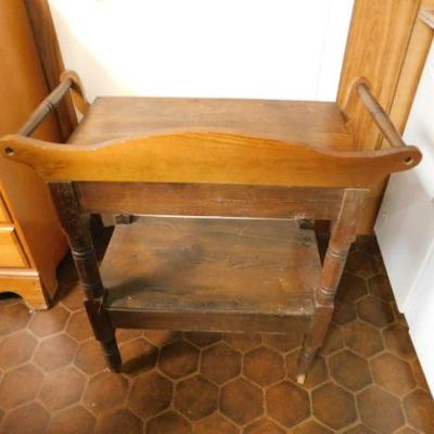 Vintage Solid Wood Wheeled Wash Stand 30