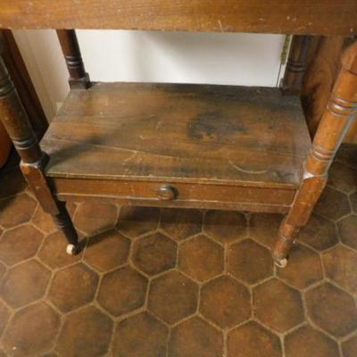 Vintage Solid Wood Wheeled Wash Stand 30