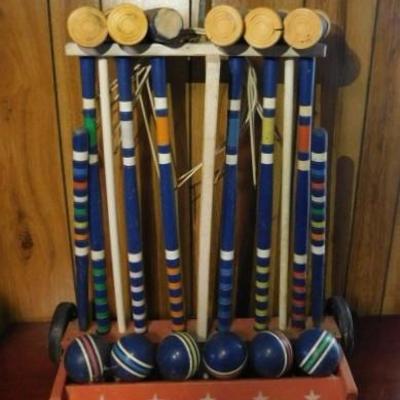 Vintage Croquet Set with Stand