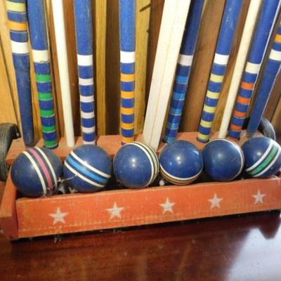Vintage Croquet Set with Stand
