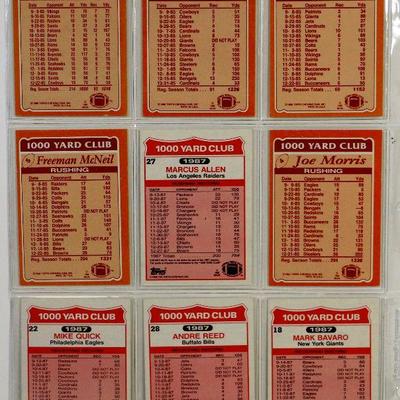 1986 Topps 1000 YARD CLUB FOOTBALL CARDS SET - ART MONK Roger Craig JOE MORRIS James Lofton MINT