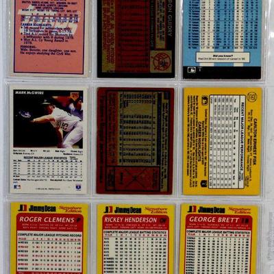 Carlton Fisk ROGER CLEMENS Rickey Henderson REGGIE JACKSON Mark McGwire BASEBALL CARDS SET OF 9