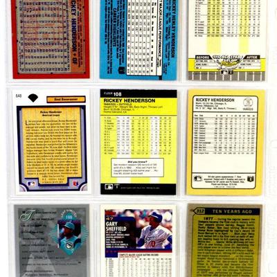 RICKEY HENDERSON Reggie Jackson Gary Sheffield BASEBALL CARDS SET OF 9 - EX/MINT